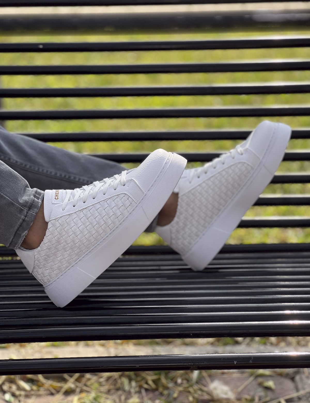 Ανδρικά λευκά sneakers δερματίνη πλεκτό σχέδιο CH203W φωτογραφία
